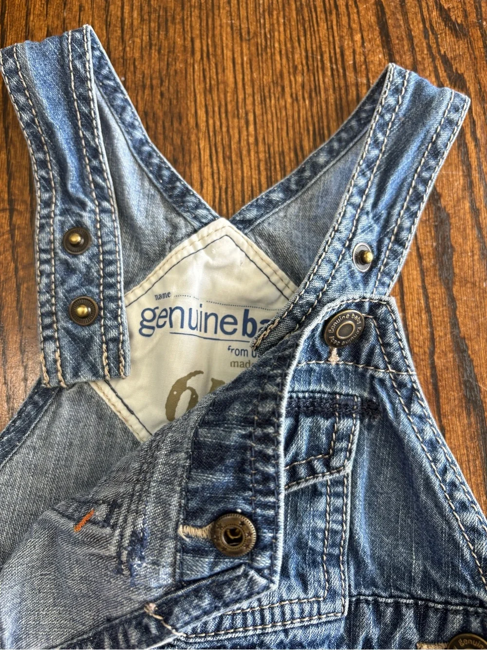 Vintage Genuine Baby From Osh Kosh Bib Overalls Size 6 Months Y2K Denim Snap Leg